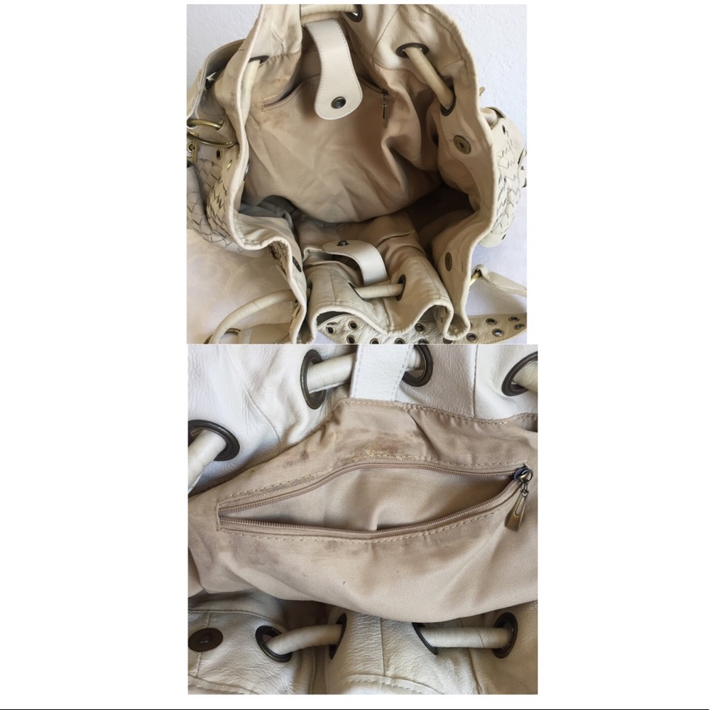 Ivory leather woven grommets bag - Picture 7 of 8